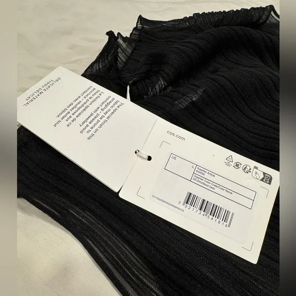 COS Sheer Plissé Midi Dress (Black) Size Large - Picture 5 of 9